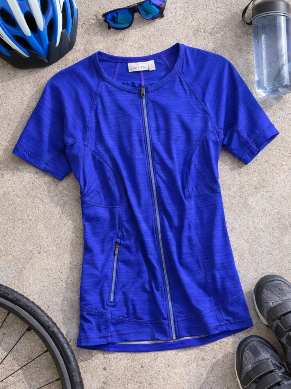 Athleta Blue Zip Front Athletic Top Size M Performance Short Sleeve bike jersey